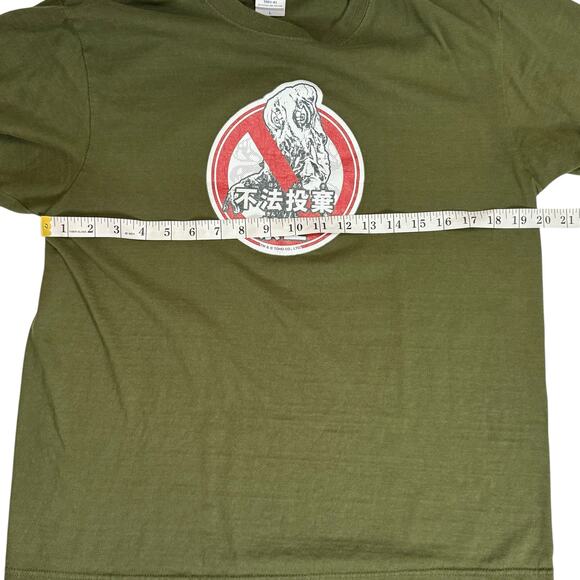Hedorah Sign Art No Dumping Godzilla T-shirt Olive Green Japan Tee Size Large - Picture 8 of 9